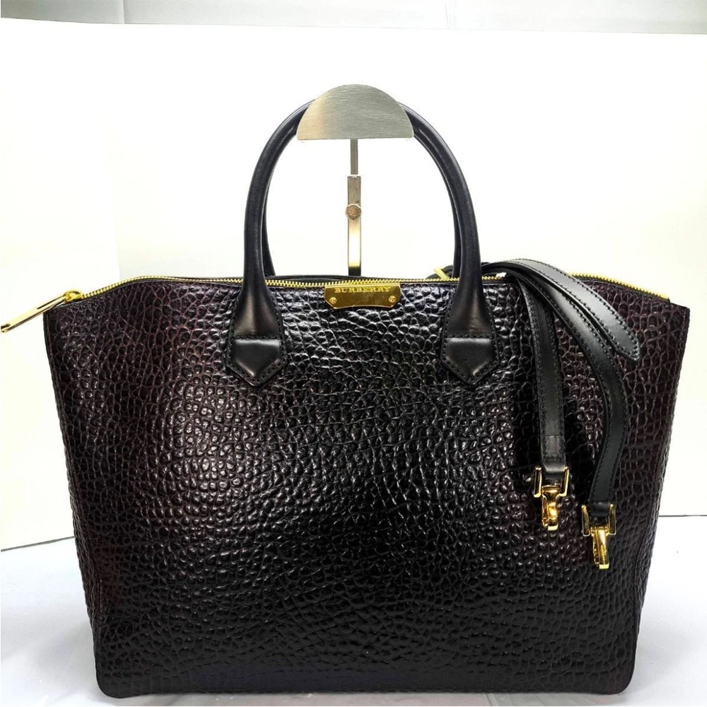 Burberry Dark Brown Textured Satchel with Gold Hardware